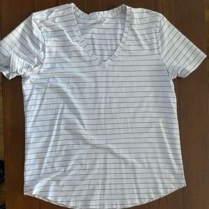 lululemon athletica White Striped V-Neck Tee